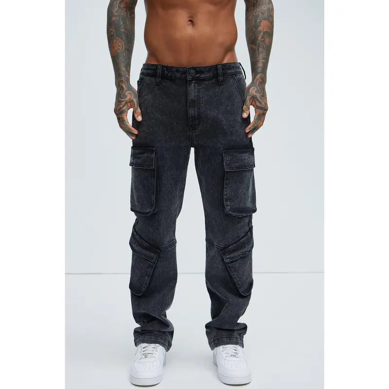 Black Jack Mike Straight Cargo Jeans - Black Wash