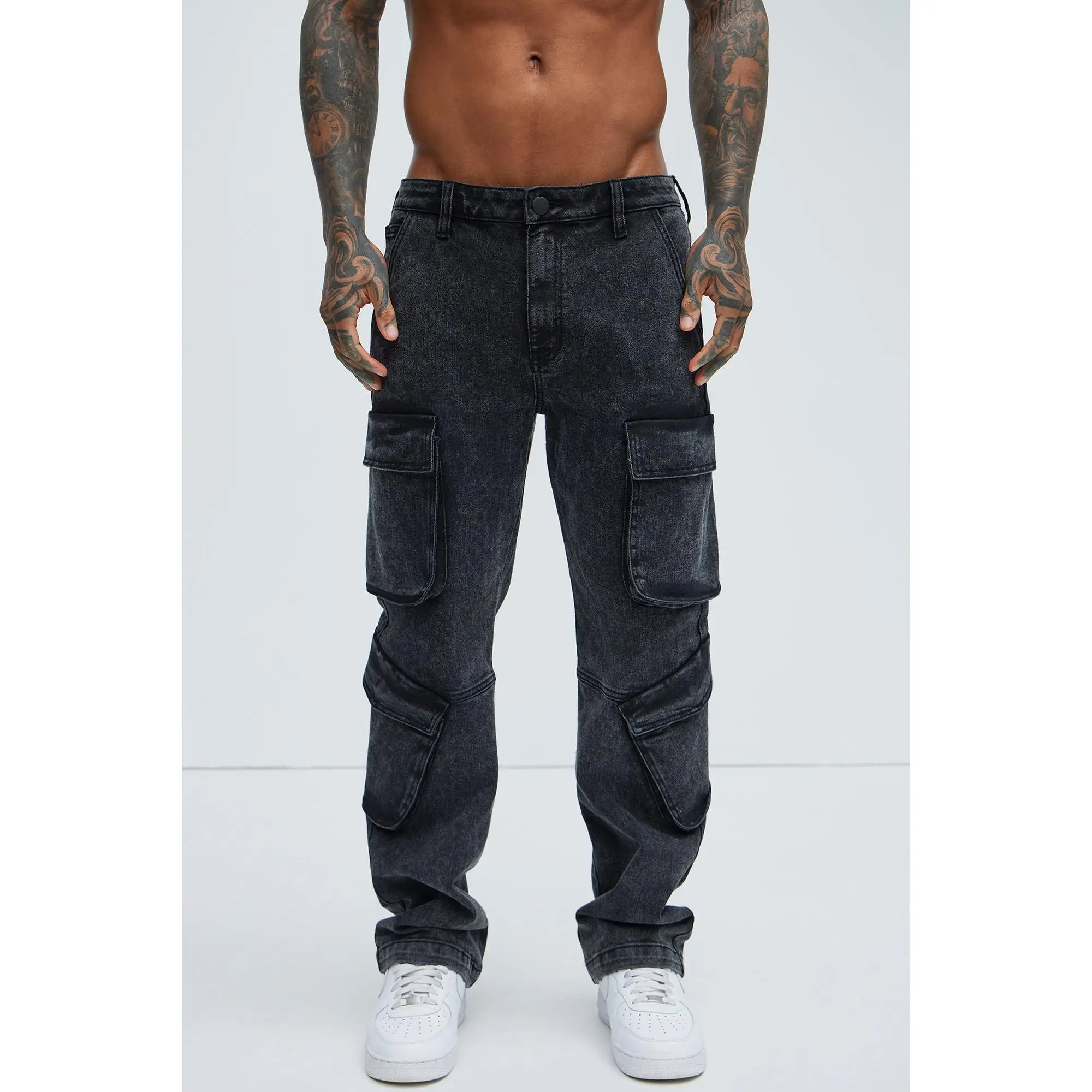 Black Jack Mike Straight Cargo Jeans - Black Wash