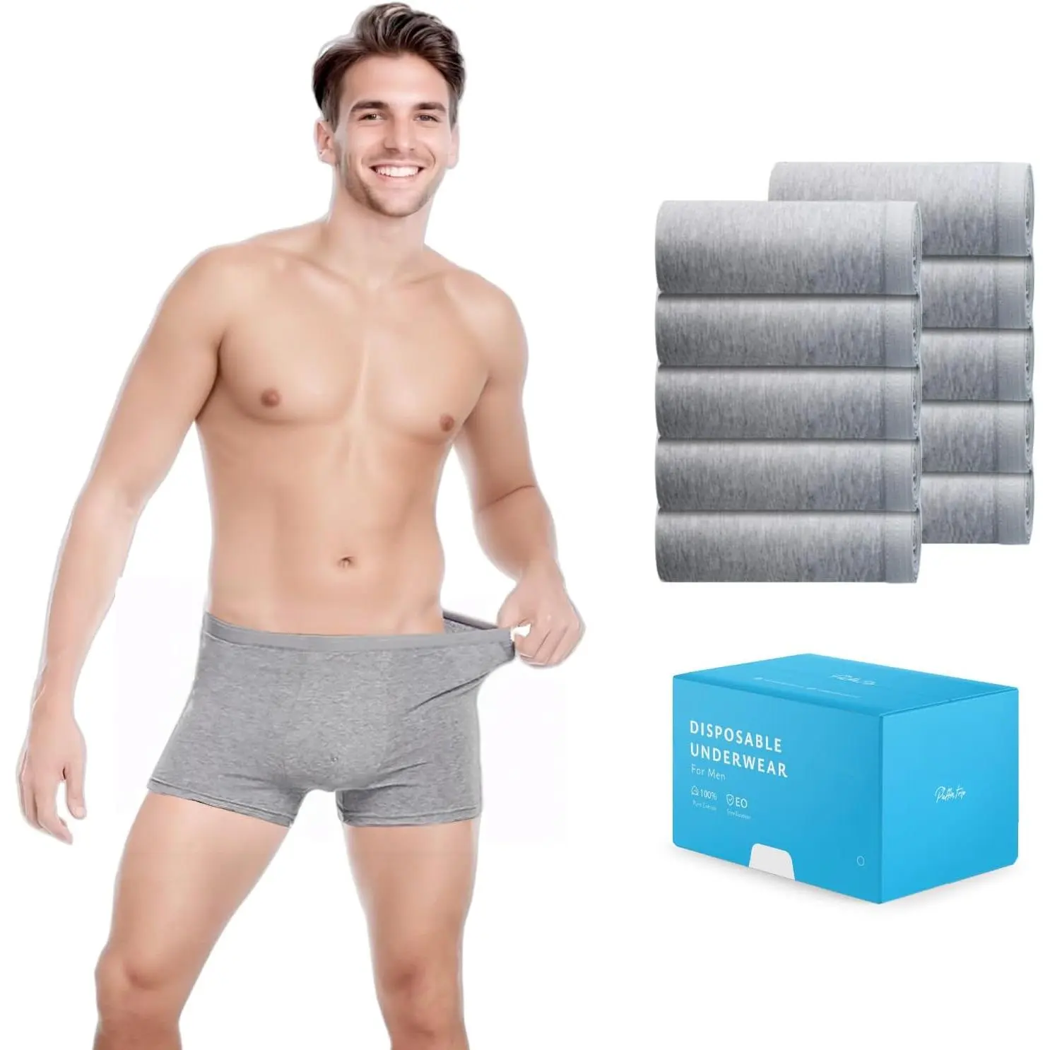Men's Disposable Cotton Briefs, 10-Pack Grey Underwear for Travel, Hospital Stays, Menswear Essentials, Multi-Size