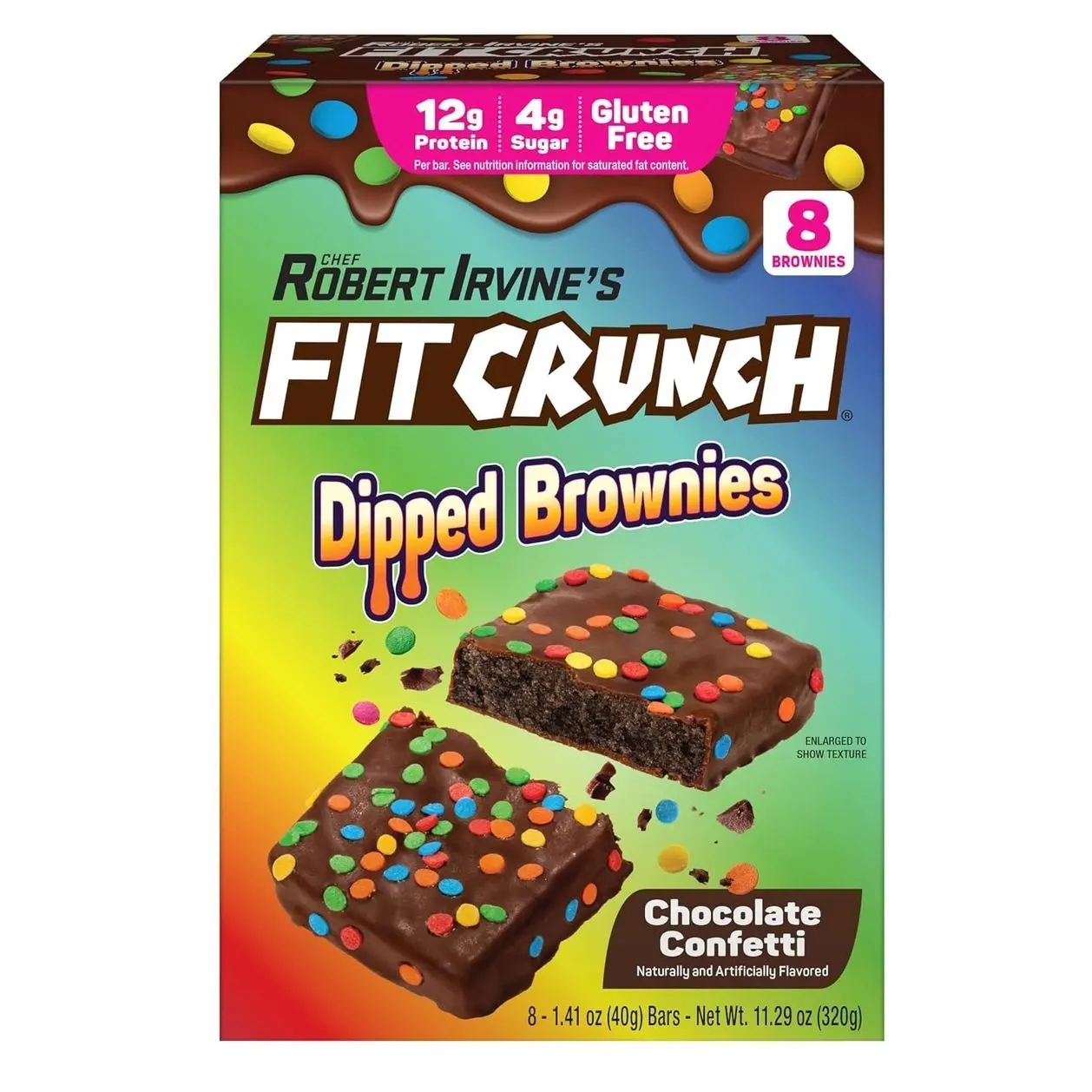 FITCRUNCH Dipped Protein Brownies, 12g of Protein & 4g of Sugar (8 Brownies, Confetti)
