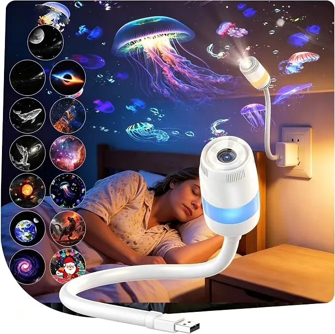 Galaxy Star Projector Night Light, HD Starry Sky Ocean Effect, Plug-and-Play Mini Ceiling Projector, 360° Adjustable Ambient Light for Bedroom & Home Decor