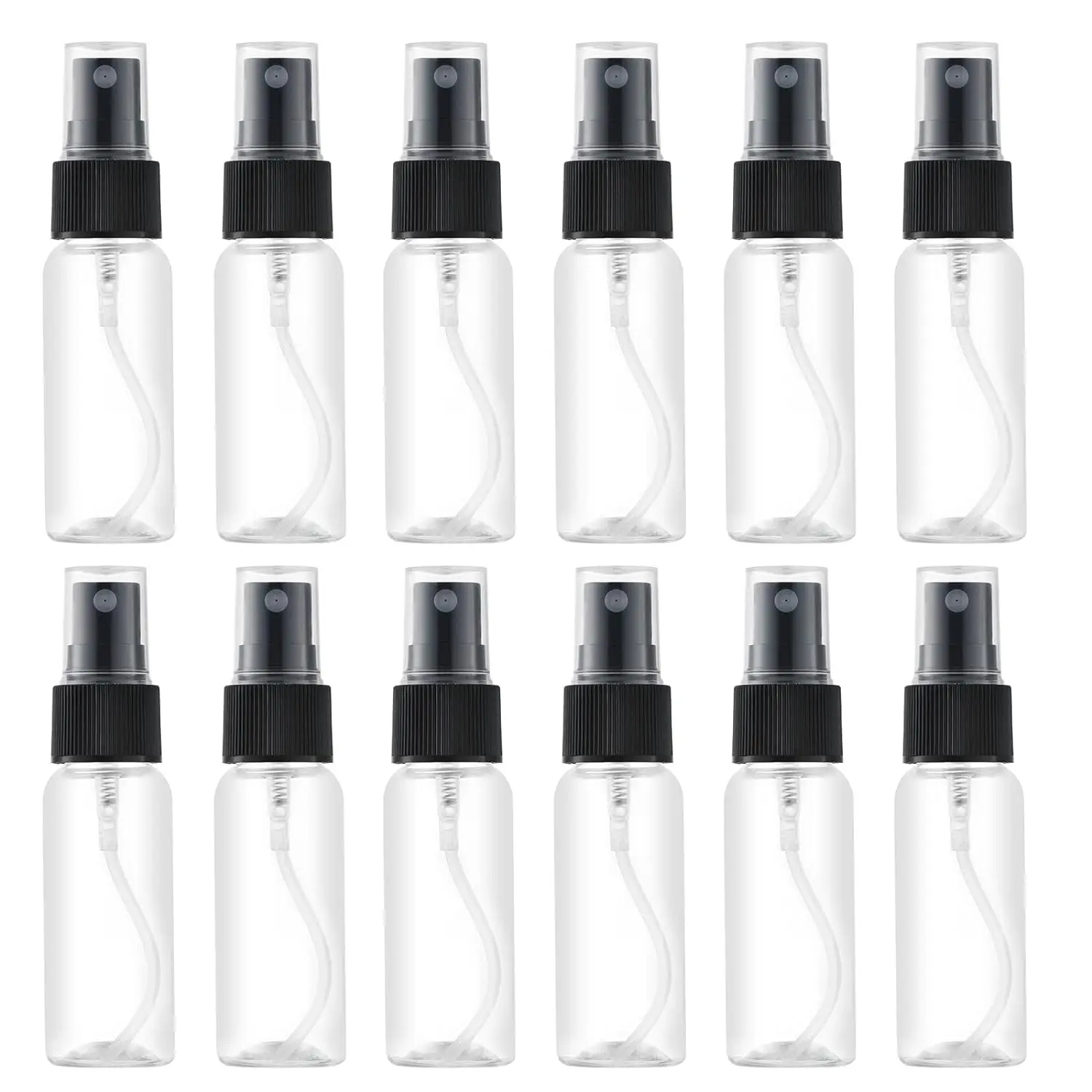 1oz Small Plastic Spray Bottle (12 Pack) Empty Mini Fine Mist Travel Size Atomizer,  Sprayer for Little Perfume, Water, Cologne, , Samples (Clear, 30ml)