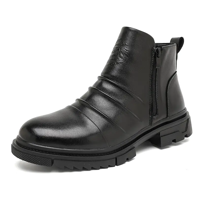 CYUW Men’s Black Business Short Boots, Side Zipper Slip-On Work Boots, Comfortable Thick Sole, Versatile for Commuting, Office, and Outdoor Use, Suitable for Casual Formal Wear