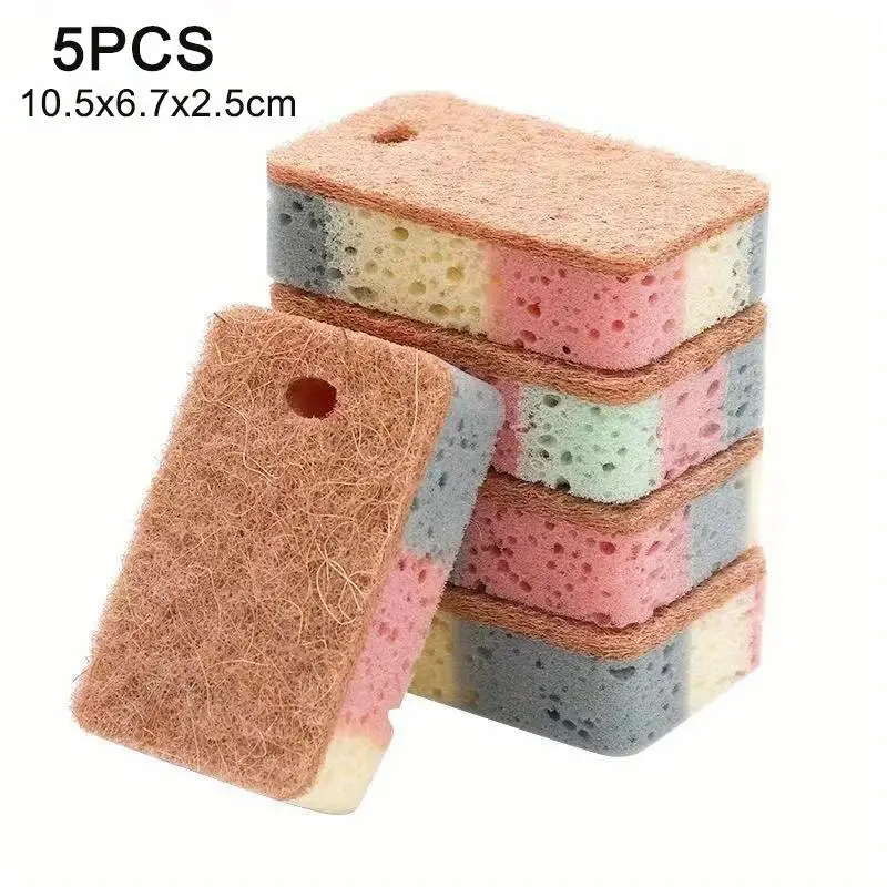 5Pcs Dishwashing Sponge Wood Pulp Cotton Color Magic Cleaning Scrubber Sponge Remove Rust Pot Brushes Kitchen Washing Tool Household Cleaning Tool Dish Sponges Sponges for dishes