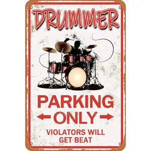 Drummer Parking Only Sign Drummer Gifts For Men Funny Metal Signs Drummer Kit Wall Decoration Boy Room Decor Band Decor Restaurant Cafe Pub Garage Poster Drummer Man Cave Decor 8 X 12 Inch