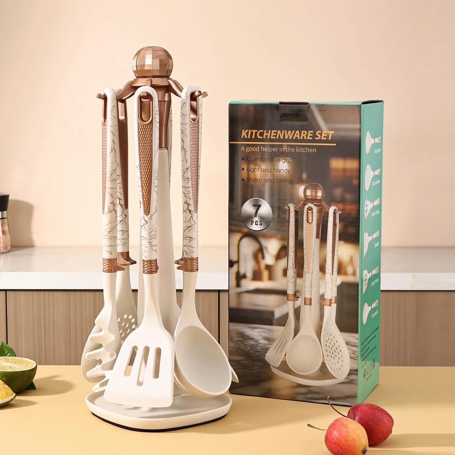 Silicone Kitchen Utensils Set, 7 Counts/set Including Non-stick Tableware & Rack, Kitchen Utensils Set for Home Use, Kitchen Accessories, Kitchen Supplies, Cooking Accessories