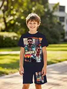 Boys' 3D Short Sleeve Set Merlo Dual Goat Gta Print, Casual Summer for Outdoor, Holiday Gift, Birthday Present, 2026 World Cup