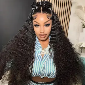 AMZ Jerry Curly Wigs 100% Human Hair Transparent Lace Front Wigs Natural Black Color