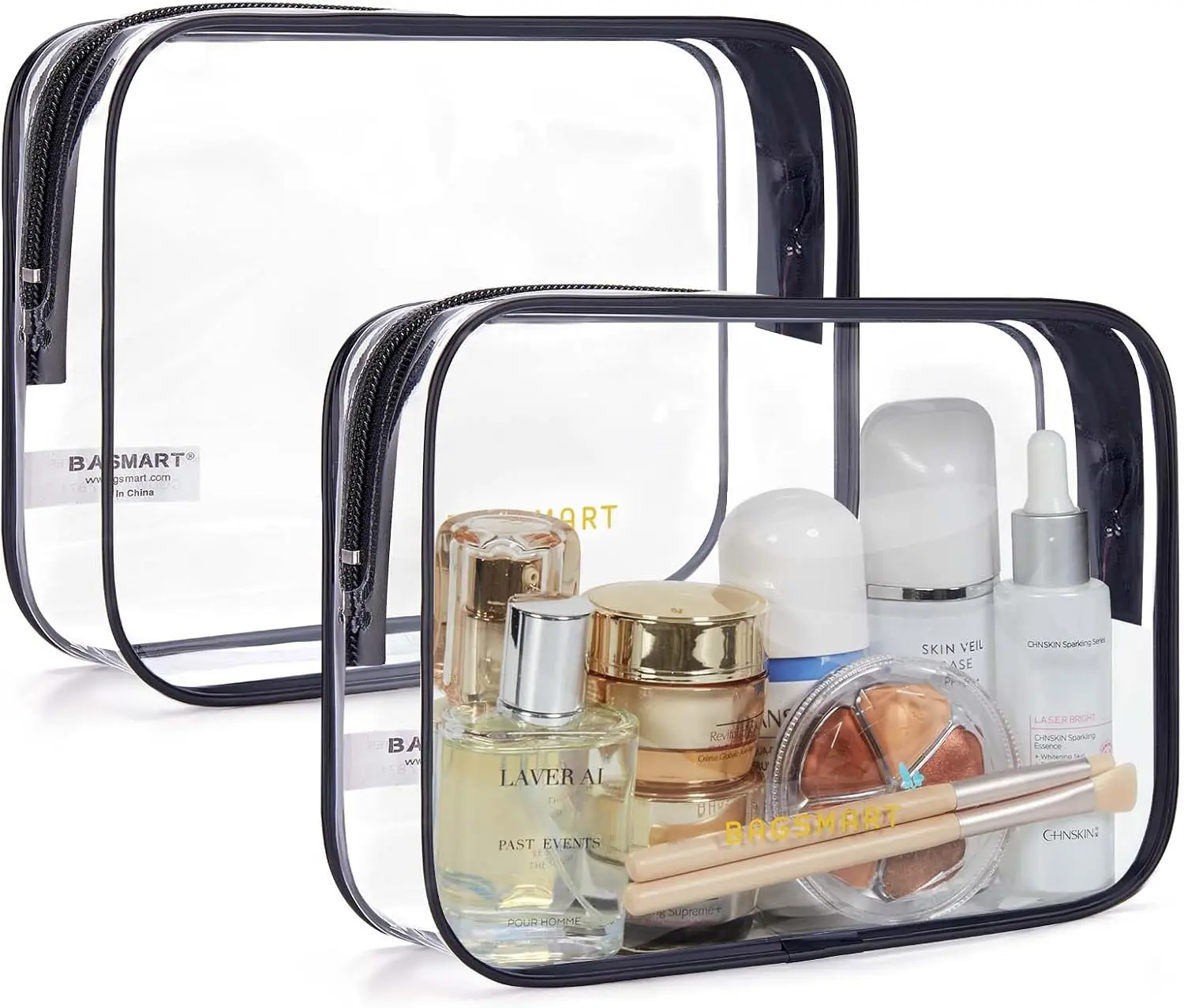 BAGSMART 2-Pack TSA-Approved Clear Qt-Size Toiletry Bag, Black Travel Makeup Bag
