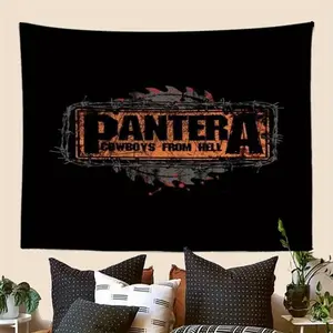1pc Pantera Heavy Rock Band Tapestry - Black Polyester Wall Hanging with Distressed Orange & White Design, Perfect for Bedroom, Living Room, or Dorm Decor, Music Party Background, Ideal Gift for Fans, Music Room Decor Tapestry