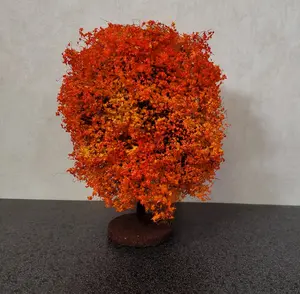 Miniature Orange Autumn Tree or Bush Large 6" Tall on Free Standing Base Model Scenery