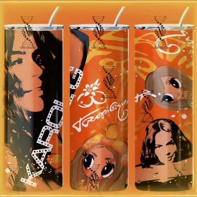 Tropico Tumbler - Orange Design with Character Illustrations and Dots Patterned Sides