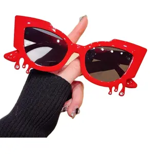 RED TEAR DROP  1 pc Cat-Eye Rhinestone Fashion Glasses, Women's Decorative Party Glasses, Polarized Lenses, PC Frame