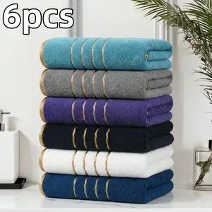 6-Pack Face Towels 35cmx75cm, Embroidered Pattern, 300gsm Coral Fleece Blend, Quick-Dry, Soft, Reusable Bath Accessories