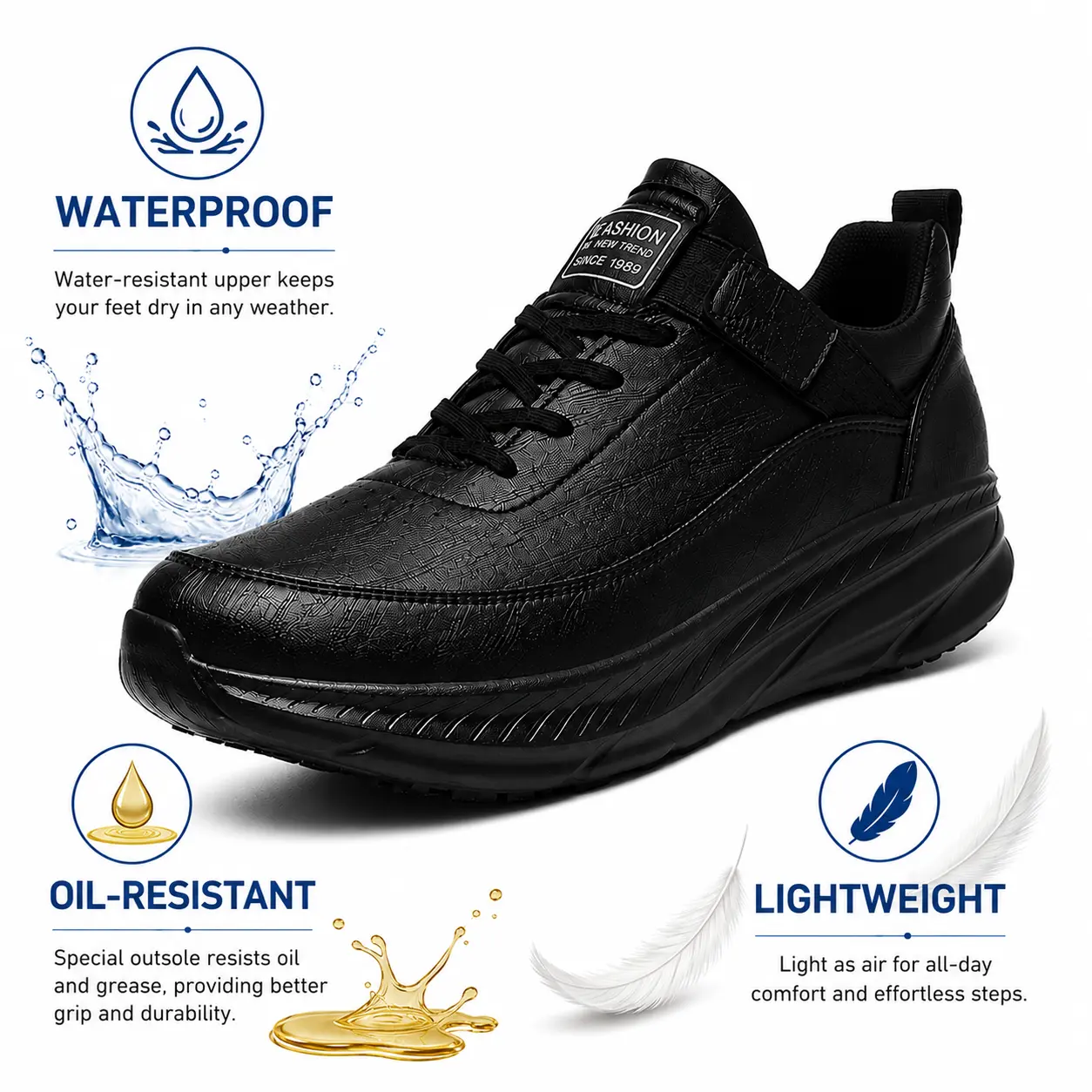 Men's anti slip and waterproof work shoes, walking shoes, work safety Sports shoes, catering services, chef kitchen safety shoes