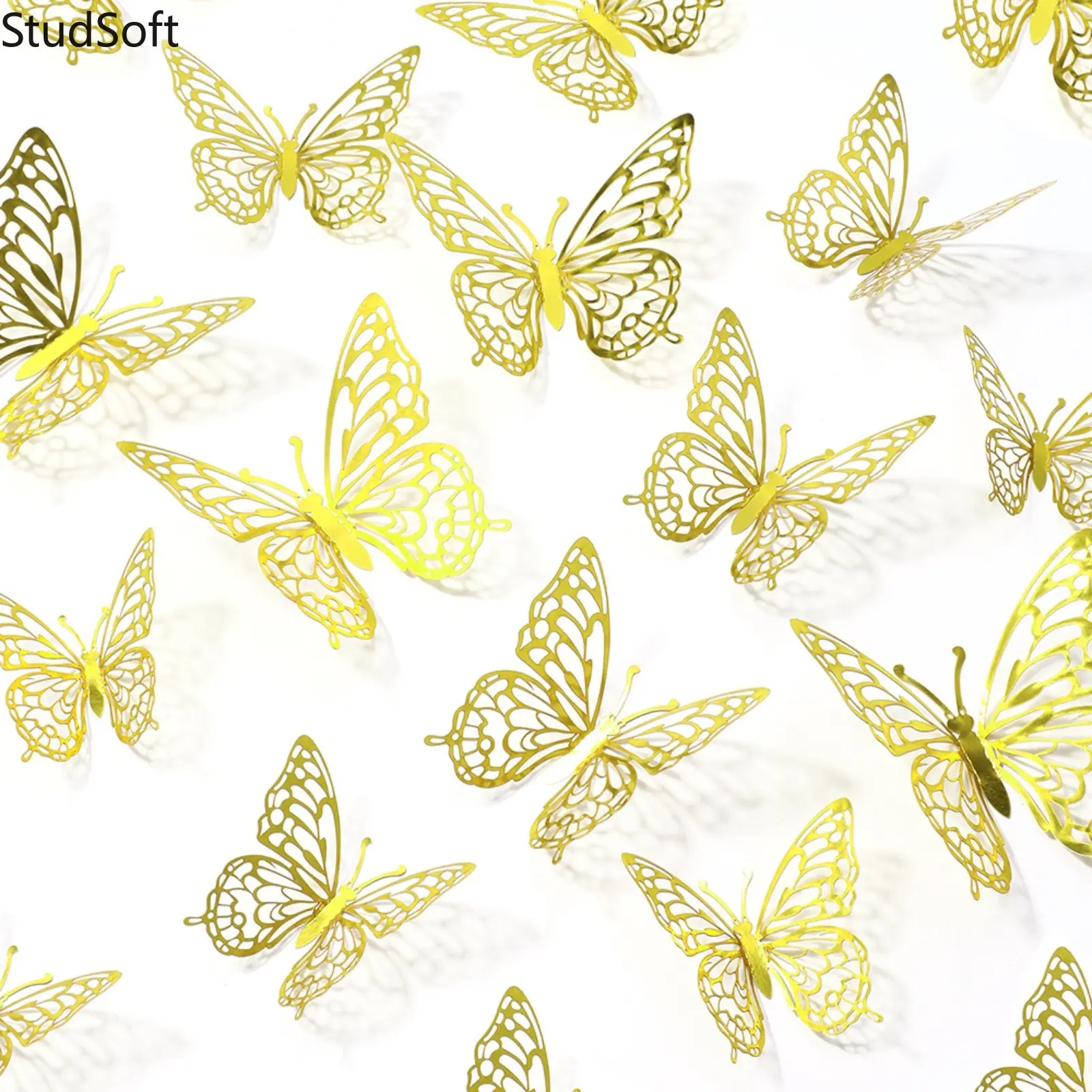 3D Butterfly Wall Decor (12 Pieces in 3 Sizes) – Gold Butterfly Birthday Decorations and Butterfly Party Cake Decorations
