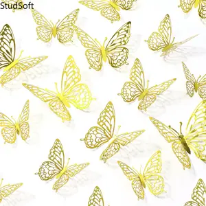 3D Butterfly Wall Decor (12 Pieces in 3 Sizes) – Gold Butterfly Birthday Decorations and Butterfly Party Cake Decorations