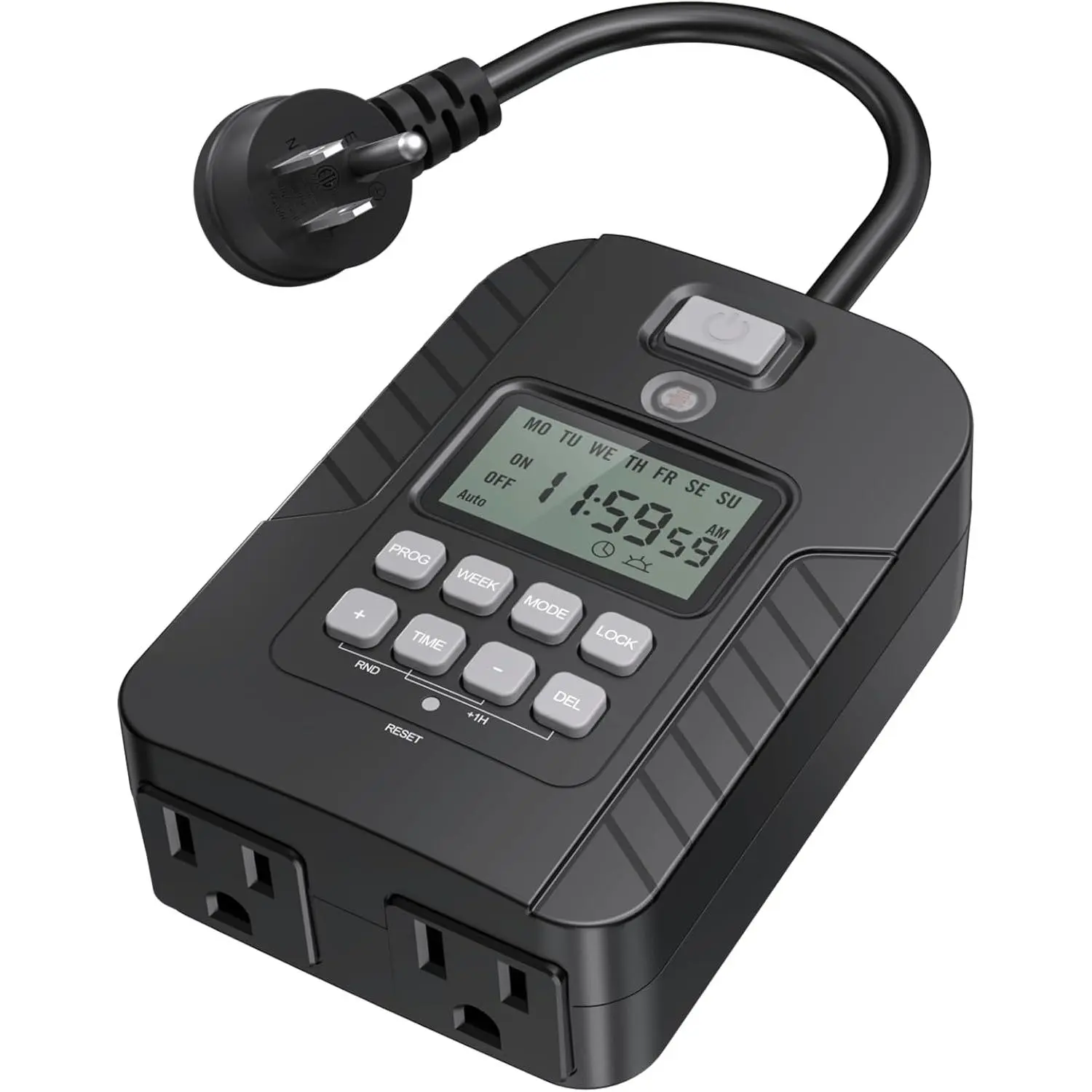 Outdoor Light Timer,  Digital Timer Outlet, Dusk to  Countdown Timer Plug, 7 Day Programmable 24 Hours Electrical Timer, 2 Grounded Outside Timers for Christmas Lights, 15A 1/2HP