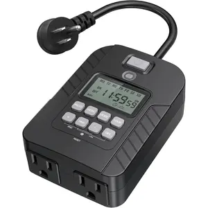 Outdoor Light Timer,  Digital Timer Outlet, Dusk to  Countdown Timer Plug, 7 Day Programmable 24 Hours Electrical Timer, 2 Grounded Outside Timers for Christmas Lights, 15A 1/2HP