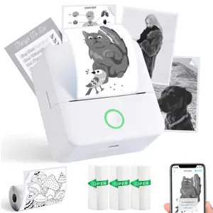 Portable Mini Printer, Thermal Inkless Sticker Maker, 3 Rolls Paper, for Photos, Diaries, DIY, Labels, Compatible with iOS and Android