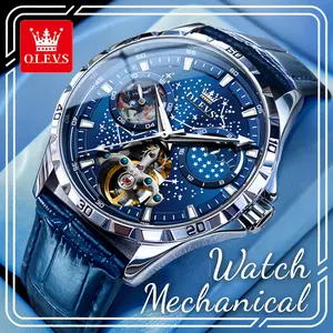 Premium OLEVS 6899 Automatic Mechanical Men’s Watch, Elegant Skeleton Open Work Dial, Luminous Hands & Water Resistant, Luxury Practical Business Daily Wristwatch for Men