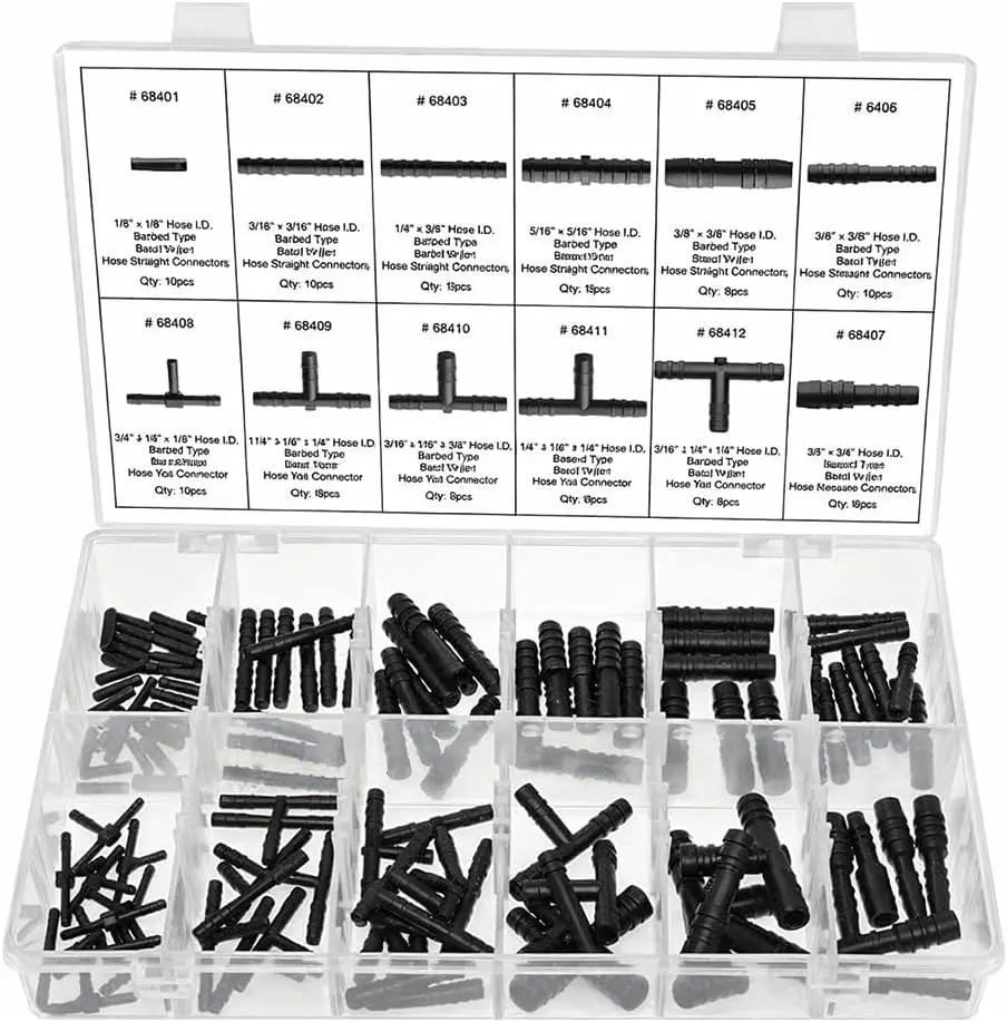 Mandark 113PCS Car Vacuum Line Connector Kit, 12 Sizes Nylon Vehicle Vacuum Tubing Hose Tee Fitting Assortment Kit, Auto Line Hose Straight Reducer Tee Connector Set, Universal for Vehicles