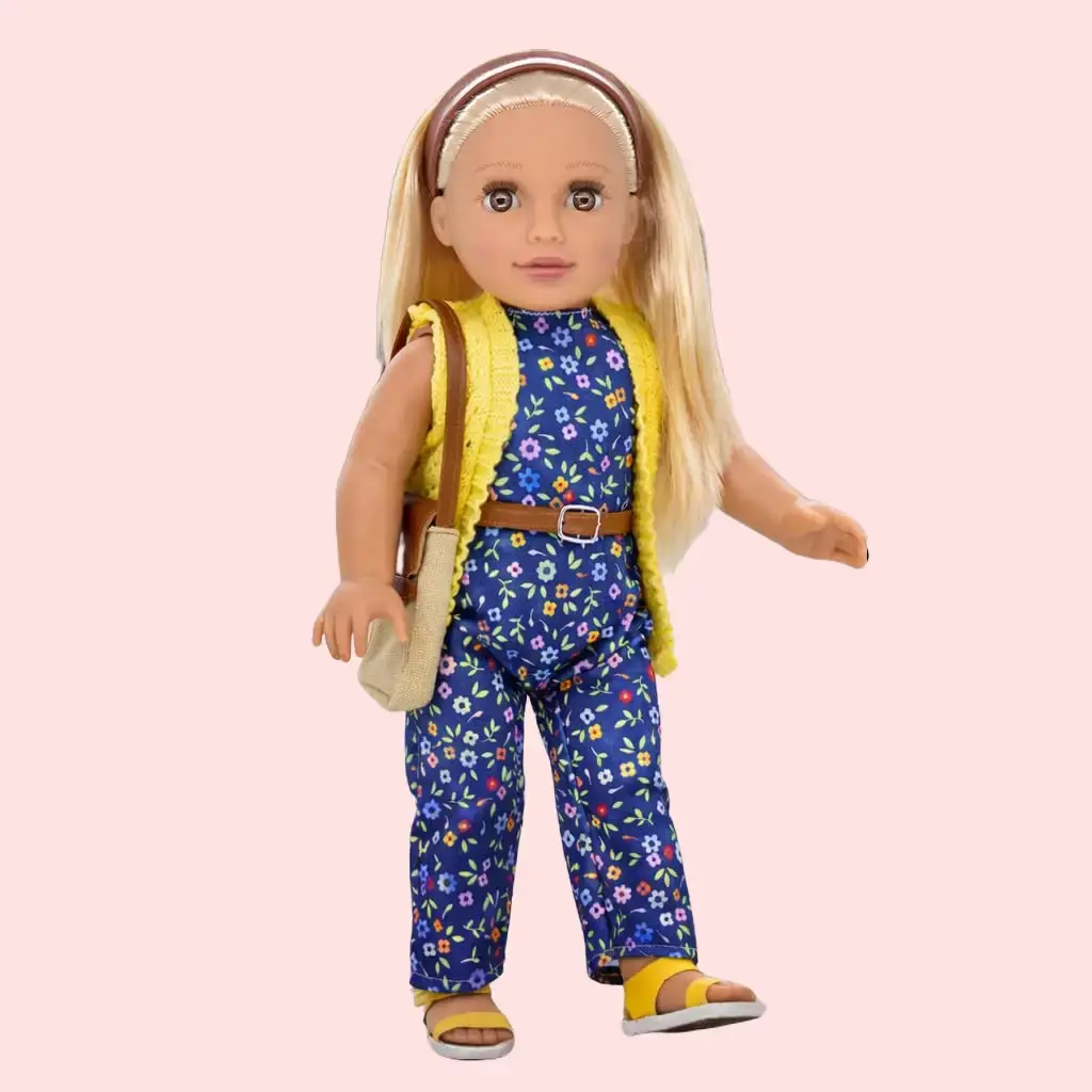 18-Inch Fashion Doll for Girls – Blonde Hair Styling Doll with Blue Eyes, Jumpsuit, Knit Sweater, Sandals, Handbag & Accessories – Soft Body Princess Doll for Kids Ages 3+