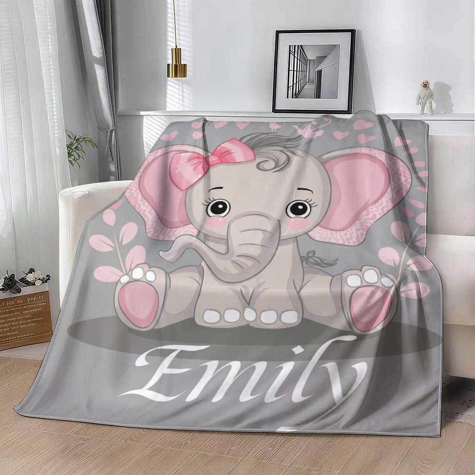 Custom Name Cute Elephant  Blanket ,Personalized Name Gift ,Suit for The Sofa, Bed, Travel, Camping, Living Room, Office, Chair，Gifts for Family or Child  ,Friend , Send your custom text via shop chat to personalize
