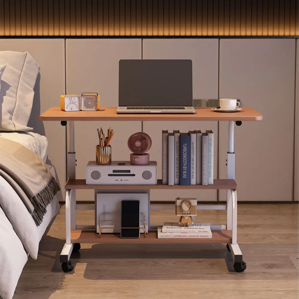 Adjustable Height Mobile Standing Desk with Wheels - Portable Rolling Computer Table, Home Study Table, Standing Desk Living Room Furniture with Storage Shelves - Space-Saving Workstation for Home Office & Small Spaces