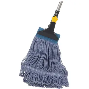 Looped-End String Wet Mop Heavy Duty Cotton Mop Commercial Industrial Grade Telescopic Iron Pole Jaw Clamp Floor Cleaning 55.1 inch