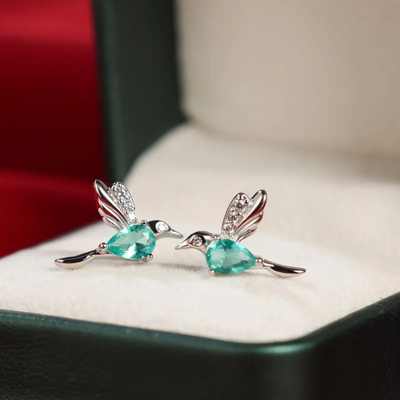 925 Sterling Silver Boho Hummingbird Stud Earrings, Cute Rural Style Costume Jewelry with Synthetic Zircon, Hypoallergenic, All Fit for Daily Wear, Hypoallergenic For Daily Wear, Casual, Artificial Zircon Earrings, Bird Shaped Earrings