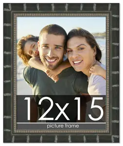 12x15 Black Modern Bamboo Picture Frame - UV Acrylic, Foam Board Backing, Hanging Hardware