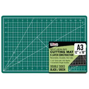 U.S. Art Supply 12" x 18" Green/Black Professional Self Healing 5-Ply Double Sided Durable Non-Slip PVC Cutting Mat Great for Scrapbooking, Quilting, Sewing and all Arts & Crafts Projects