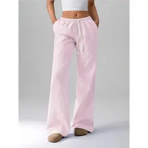 Women’s Pink-and-White Vertical Striped Wide-Leg Pants with Drawstring Waist, Casual & Comfortable All-Season Wear for Daily Outings & Home Relaxation