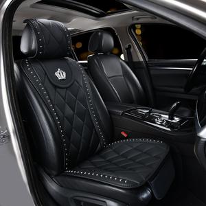 premium leather car front seat cushion with storage pouch, rhinestone crown decor exquisite details seat protector, universal car interior decoration accessories, car seat decor