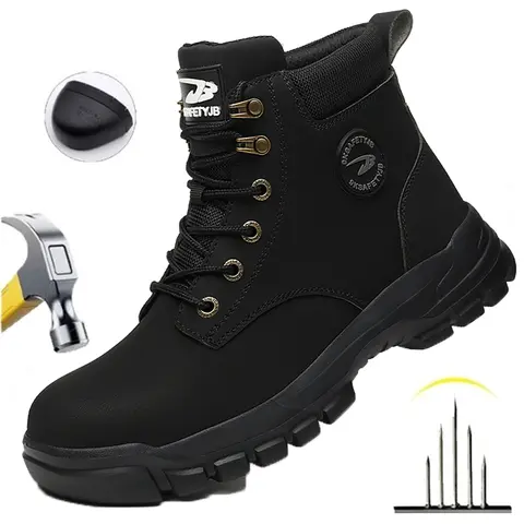 Dian Sen Men's Closed All-Seasons Steel Toe Work Boots - EVA, Athletic Walking Shoes, Nonslip, Puncture-Safe, Waterproof, Breathable Fabric, Above-the-Ankle Casual Safety Footwear for Construction