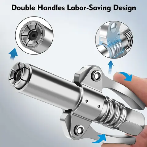 6-Claw Thickened Jaw Grease Gun Coupler Tip - Double Handle Symmetry Grip, 12000 PSI High Pressure Quick Release Fittings, 1/8" NPT Automotive Maintenance Hand Tool Accessory for Trucks, Specialty & Work Mechanic Tools