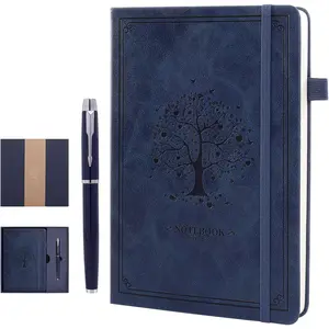 Lined Notebook with  Box for Women Men 320 Pages A5 Hardcover Leather with Pen Holder College Ruled Journals for Work Note Taking Travel School Navy Blue
