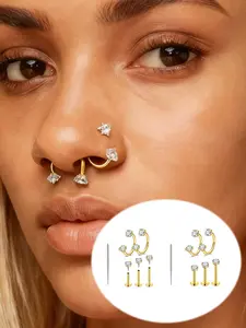 Gold Horseshoe Nose Rings Studs Set Stainless Steel Gold Double Gem Nose Rings Hoops Threadless Nose Studs 16G 18G Nose Tragus Cartilage Earring Stud Septum/Helix/Daith/Lip Piercing Nose Piercing Jewelry
