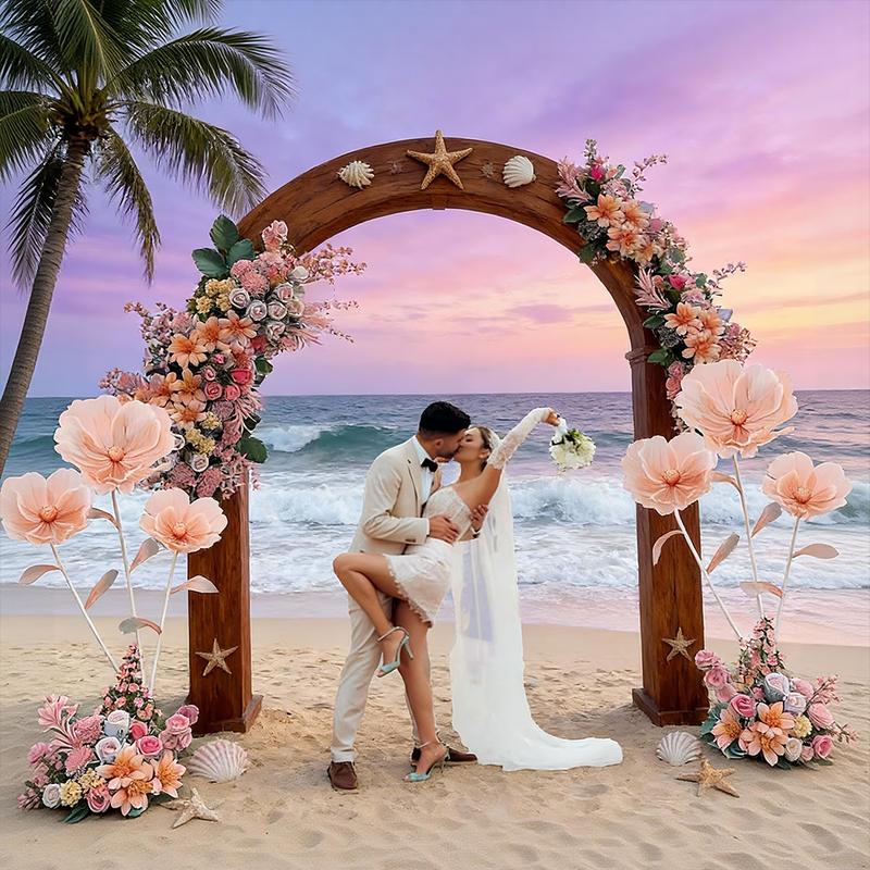 6 panels-5.58 ft Giant Flowers for Decoration,Large Fake Flower with Standing Stems and Base,Big Artificial Flowers for Home Decor,Wedding Background Decor,Shop Window Display,Banquet,Garden Party (Dark Champagne)