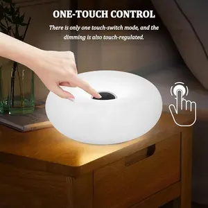 Donut Touch Desk Lamp Orange White Design, Stepless Dimmable Table Light with 3 Color Temperatures, USB Rechargeable Bedside Lamp for Bedroom Living Room Office Decor