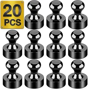 Metallic Magnets, Refrigerator Magnets, 20 Pack Black Magnetic Push Pins, Strong Fridge Magnets, Multi-use Whiteboard Magnets Perfect for Kitchen Office Classroom