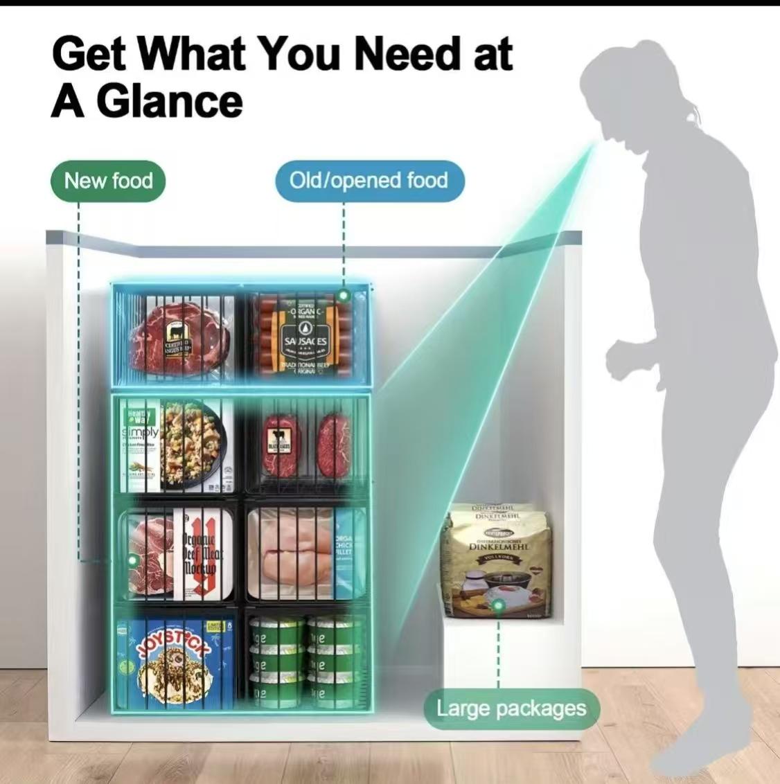 Upgraded Freezer Organizer Bins 2 4 6 8 Pack Max Capacity Stackable Baskets for 5 7 Cubic Feet Deep Freezer Foldable Storage Rack Heavy Duty Rust Proof Metal Wire Bins Airflow Design for Frozen Food Meat Kitchen Pantry Refrigerator Space Saving Organizer