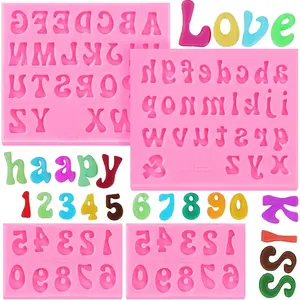 Silicone Fondant Mold Chocolate Molds 0-9 Number and 26 Letters Silicone Molds for Cake Cupcake Topper Cookies Desserts Decoration 4 pack