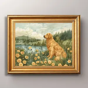 Golden Retriever Wall Art, Fine Art Dog Portrait Print, Golden Retriever Poster, Dog Lover Gift – Room Decor, Unframed, 5 Sizes (8x12–27x40 inch)