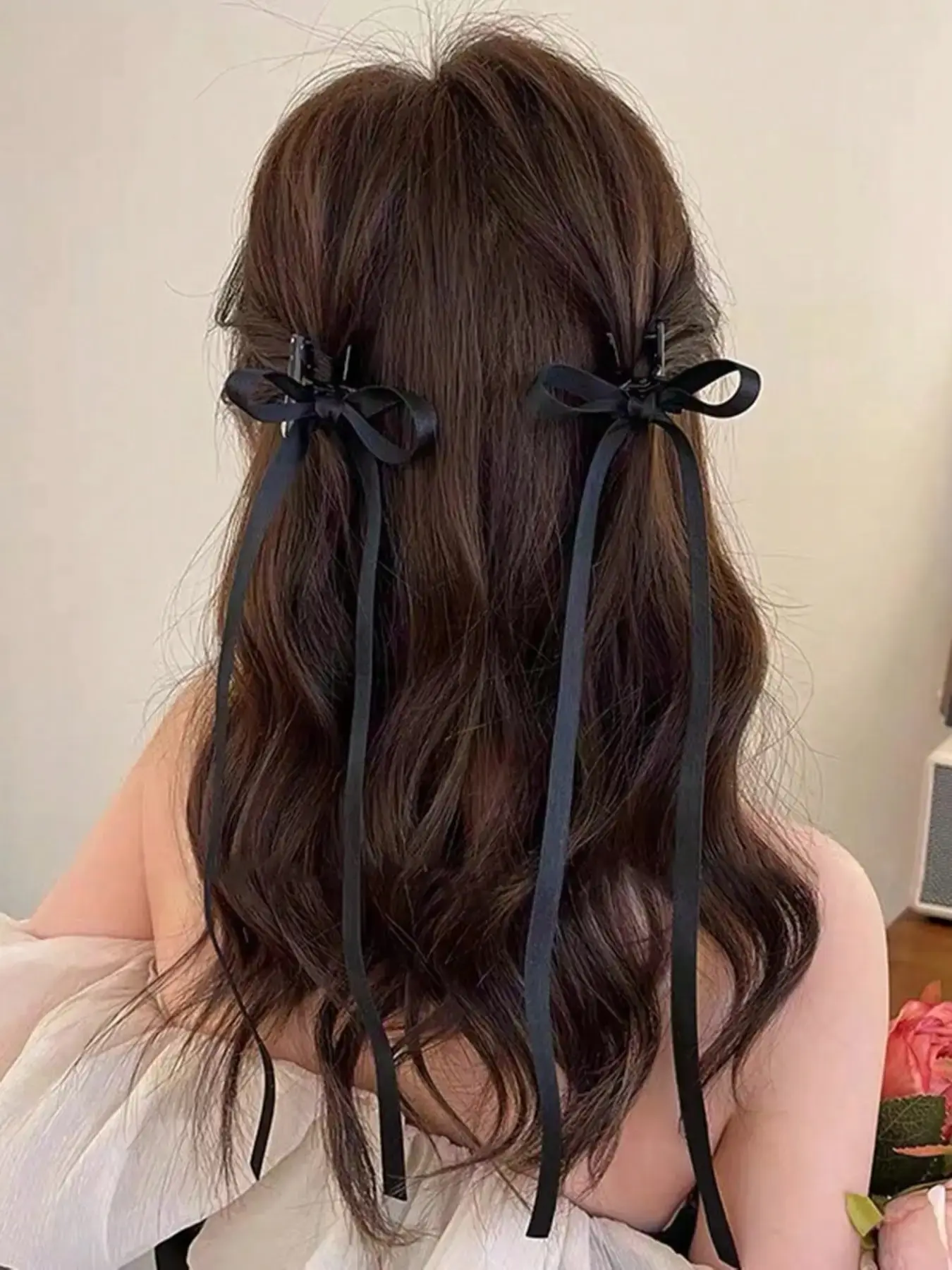 Elegant Sweet Ballet Bow Ribbon Hair Clips, Hair Claws, 2pcs Versatile Half-Up Hairstyle Accessories, Perfect for All Occasions