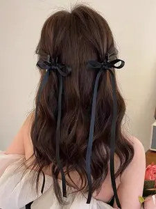 Elegant Sweet Ballet Bow Ribbon Hair Clips, Hair Claws, 2pcs Versatile Half-Up Hairstyle Accessories, Perfect for All Occasions