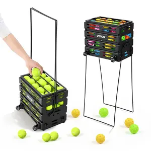 【FathersDayGift】VEVOR Tennis Ball Hopper, Holds 80 Tennis Balls, Pickleball Basket Cart with Wheels for Easy Pick Up, Portable Pickleball Collection Caddy with Heavy-Duty Construction, for Training Carrying Storage