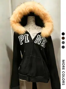 Women's Hooded Fitted Long Sleeve Sweatshirt with Letter Print Zipper Front, Casual Fashion Daily Wear, Graduation, Back-To-School, Fall & Winter