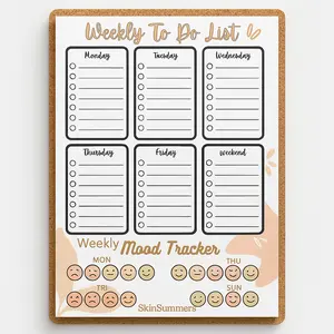 SkinSummers 30-Page To-Do List & Task Planner Notepad with Cork Backing Daily Weekly Organizer Pad with Mood Tracker Minimalist Desk Stationery for Students Professionals Eco-Friendly Design